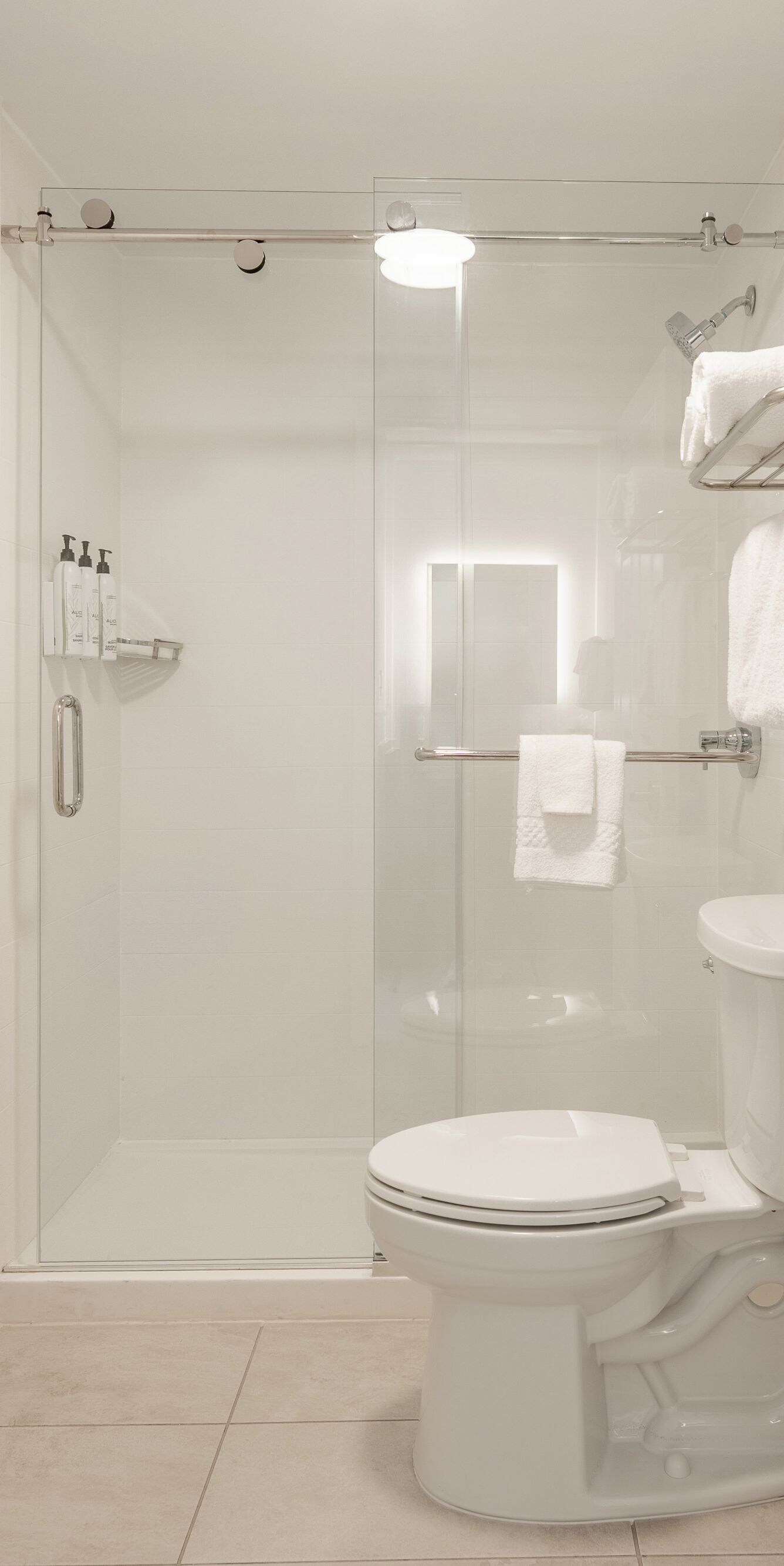 Walk-In Shower with bulk amenities