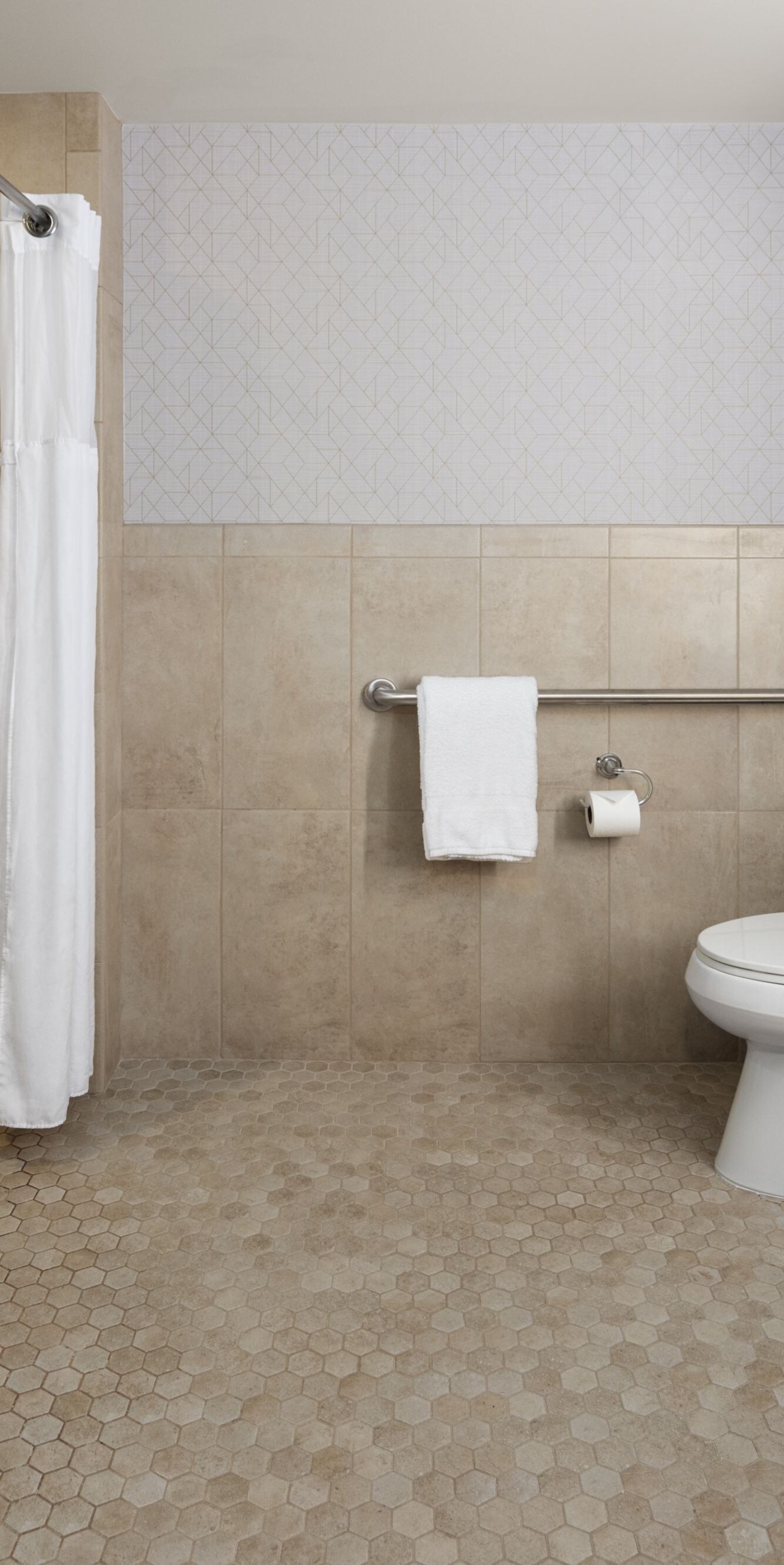 Accessible bathroom with roll-in shower