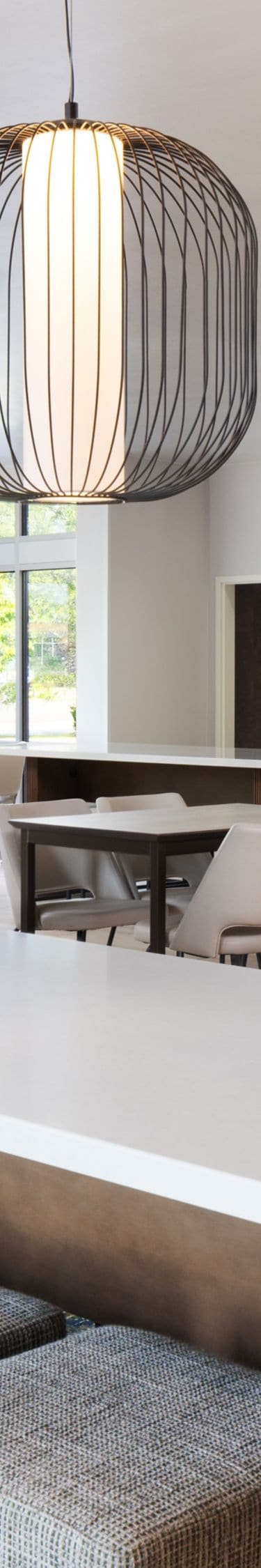 Dining area with modern pendant lighting
