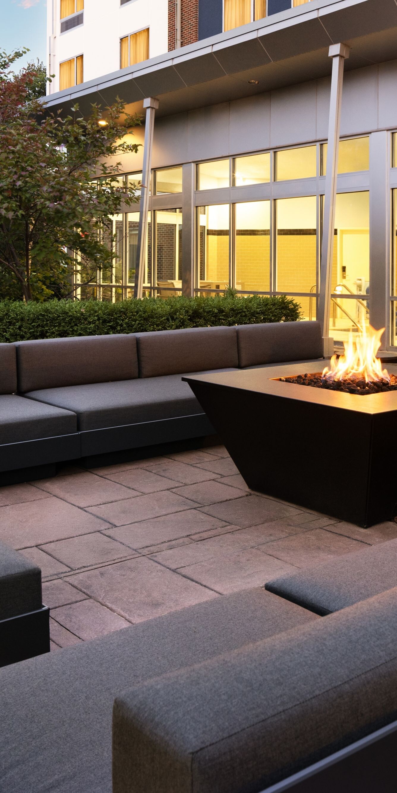 Outdoor patio with fire pit and seating