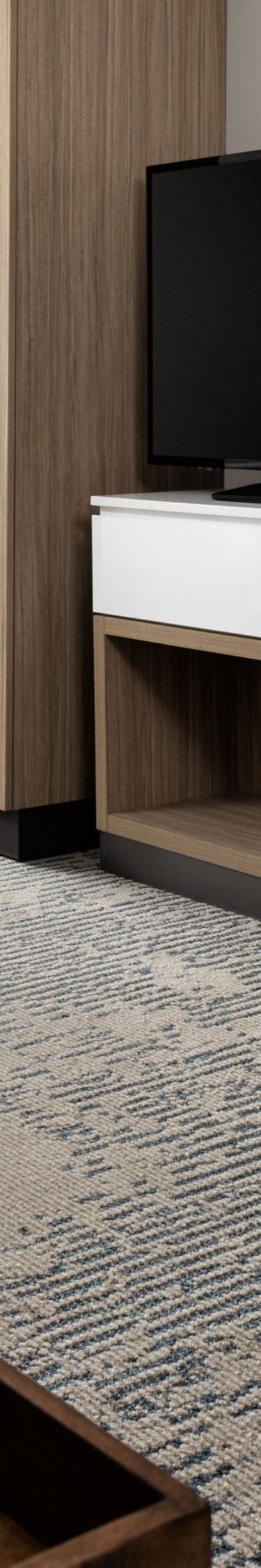 Guest room with work desk and modern decor