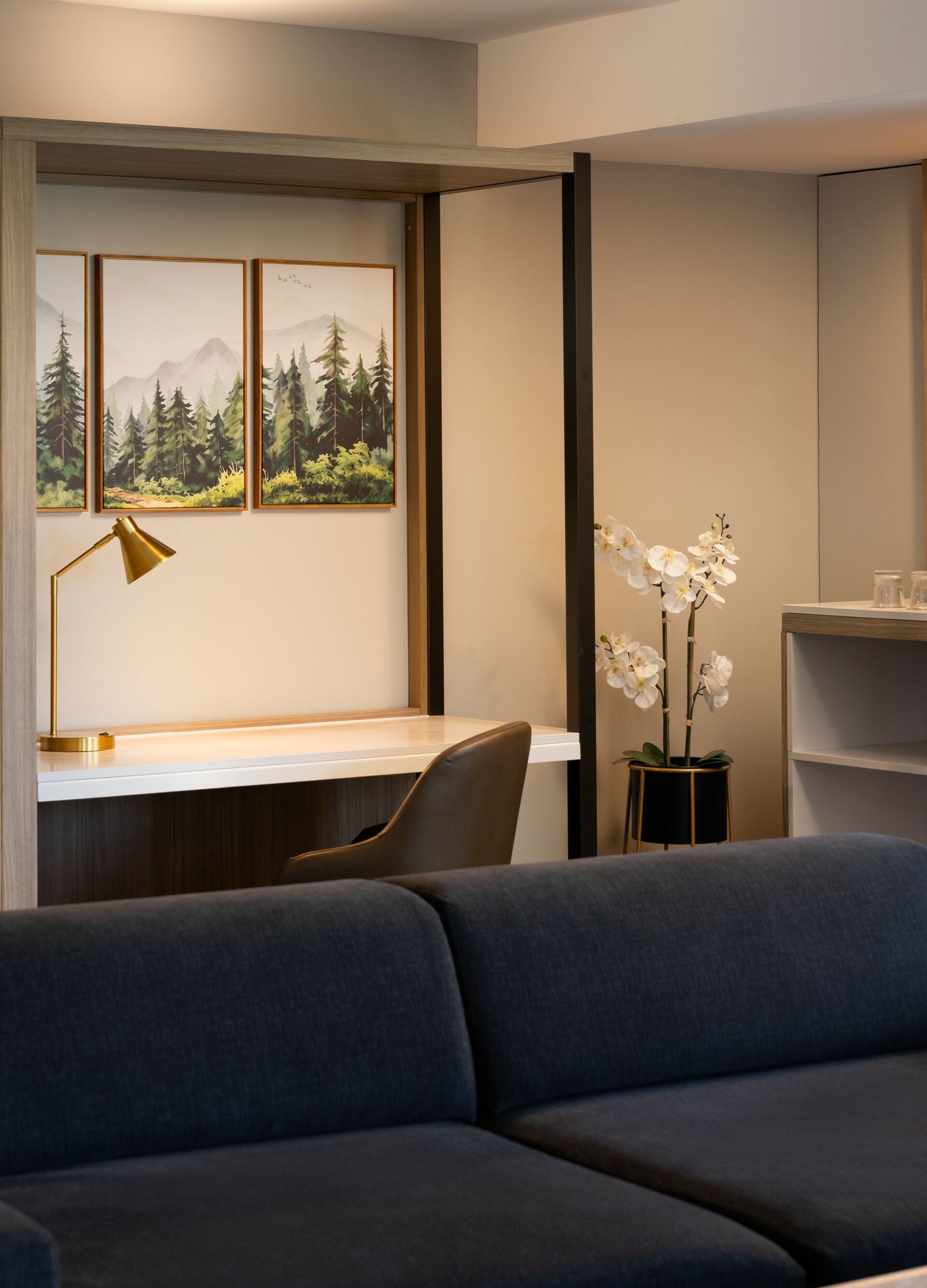 Suite living area, with coffee bar and desk
