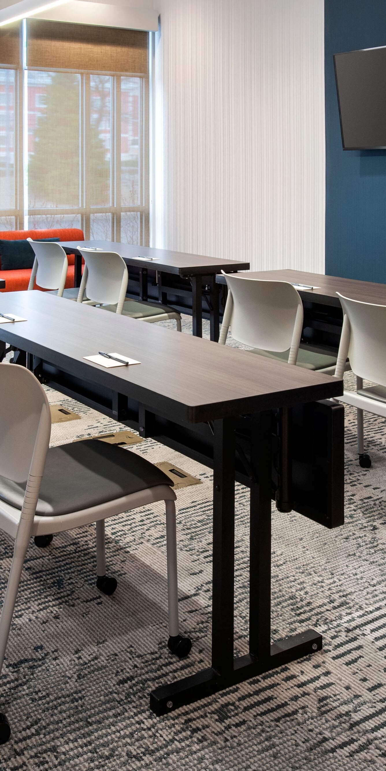 Meeting room arranged in classroom style
