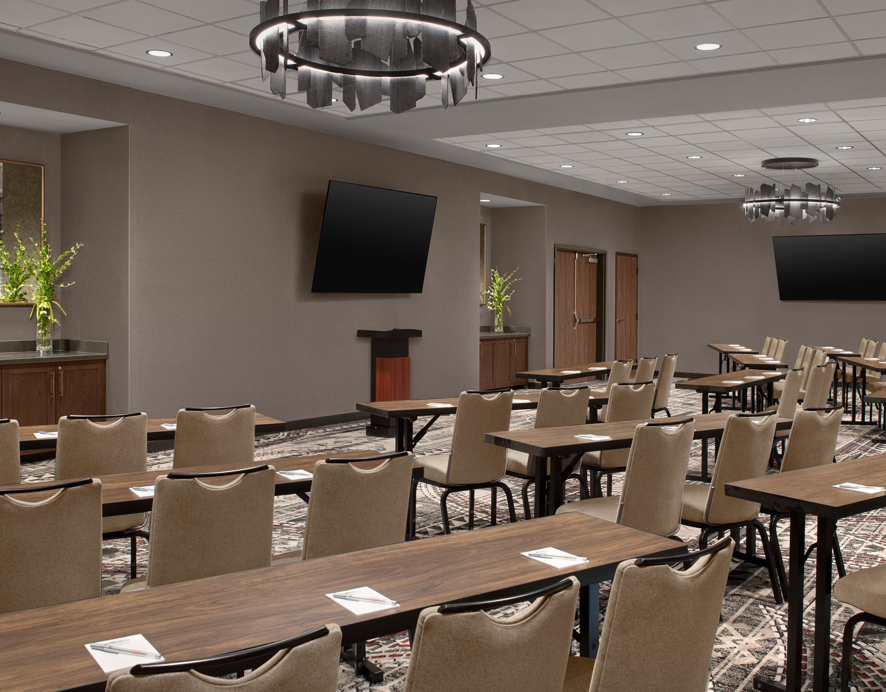 Meeting room with tables and chairs