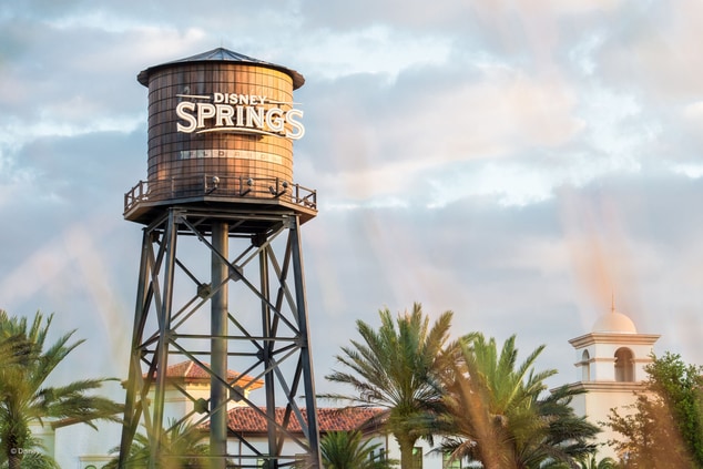 Water tower with 'Disney Springs Florida' on front