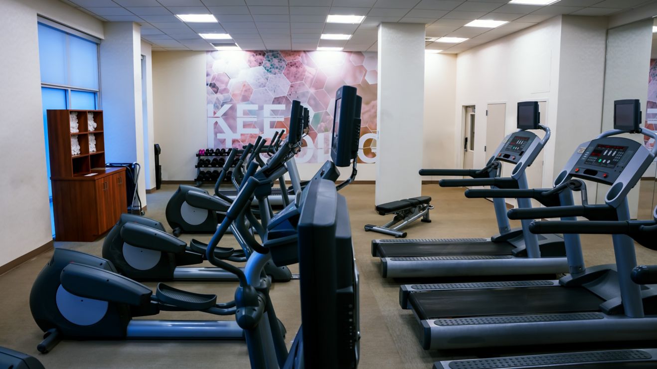 Fitness Center with cardio machines and weights