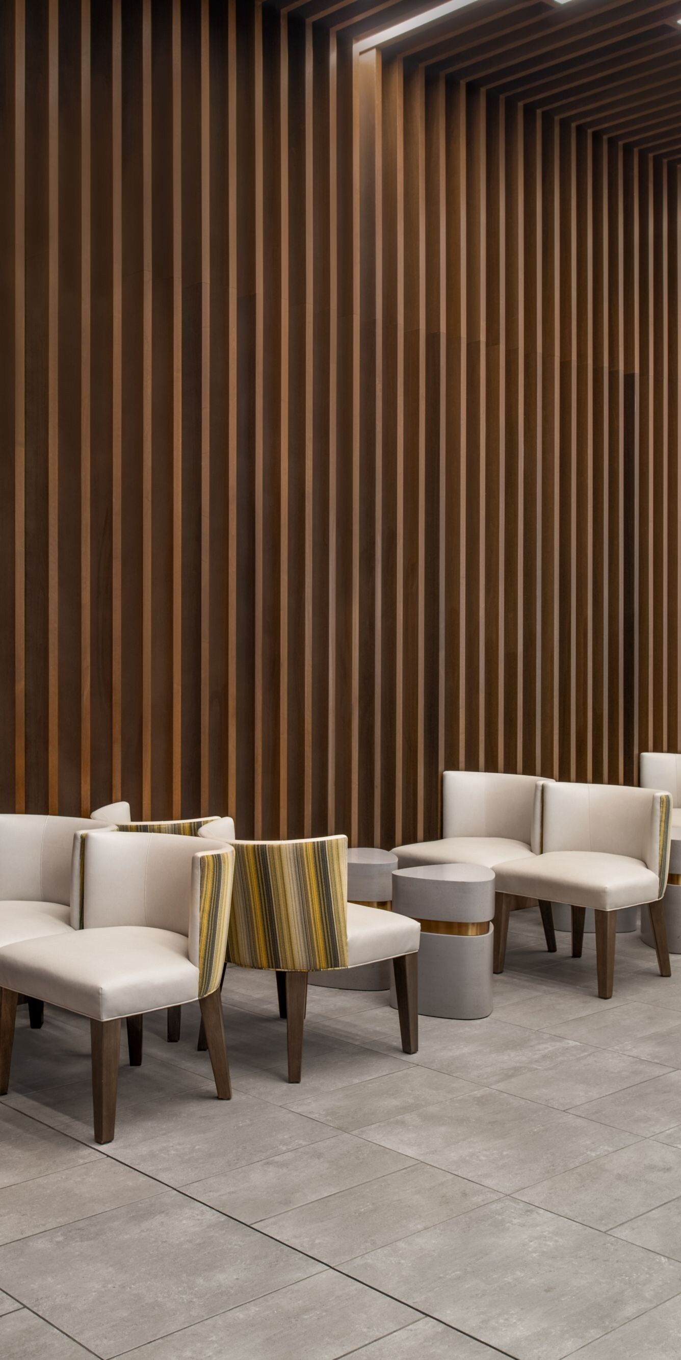 Chairs and small tables in bar dining area
