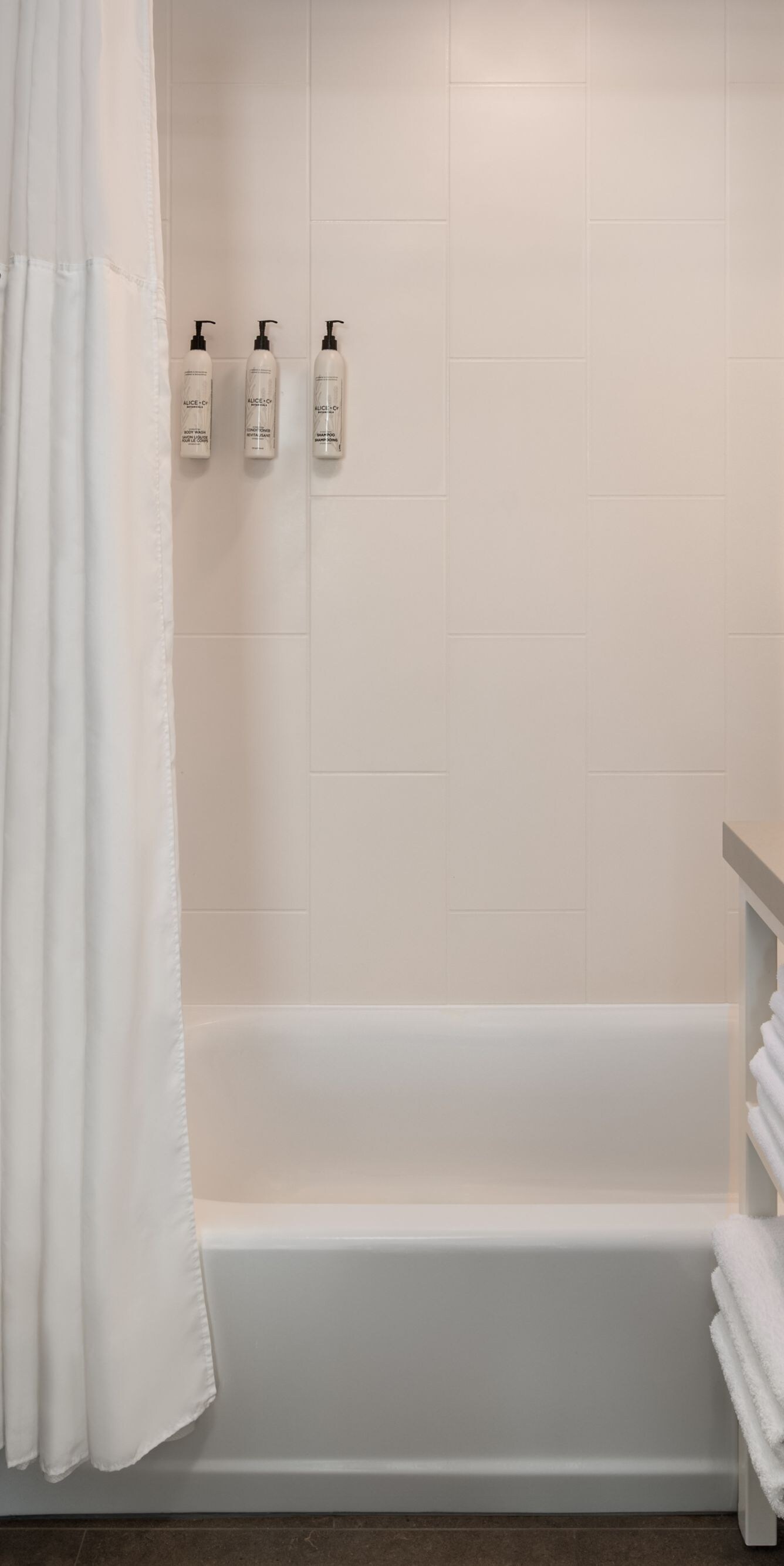 Guest bathroom with toiletries and towels