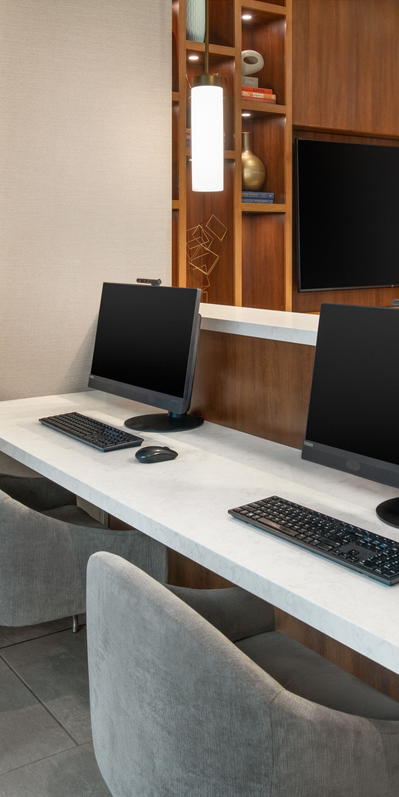 Business center with desktop computers