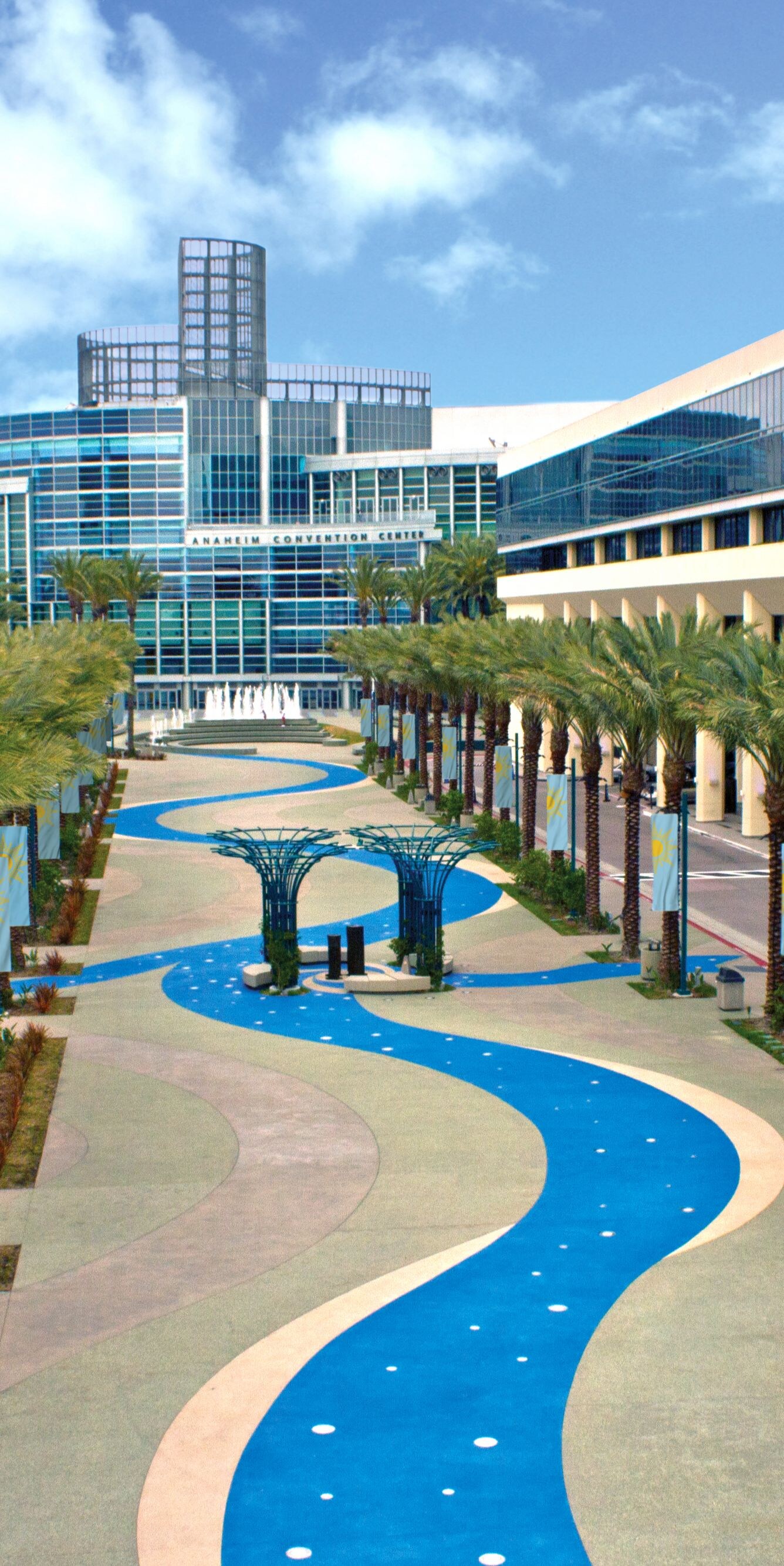 Palm-Lined Grand Plaza Walkway