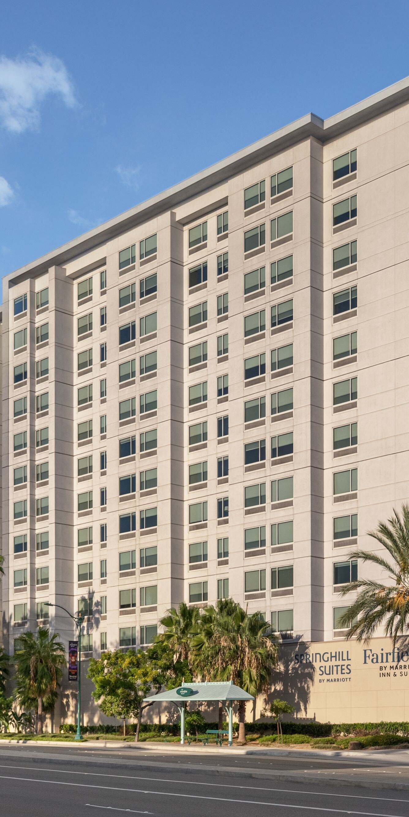Hotel buildings and entrance in daylight