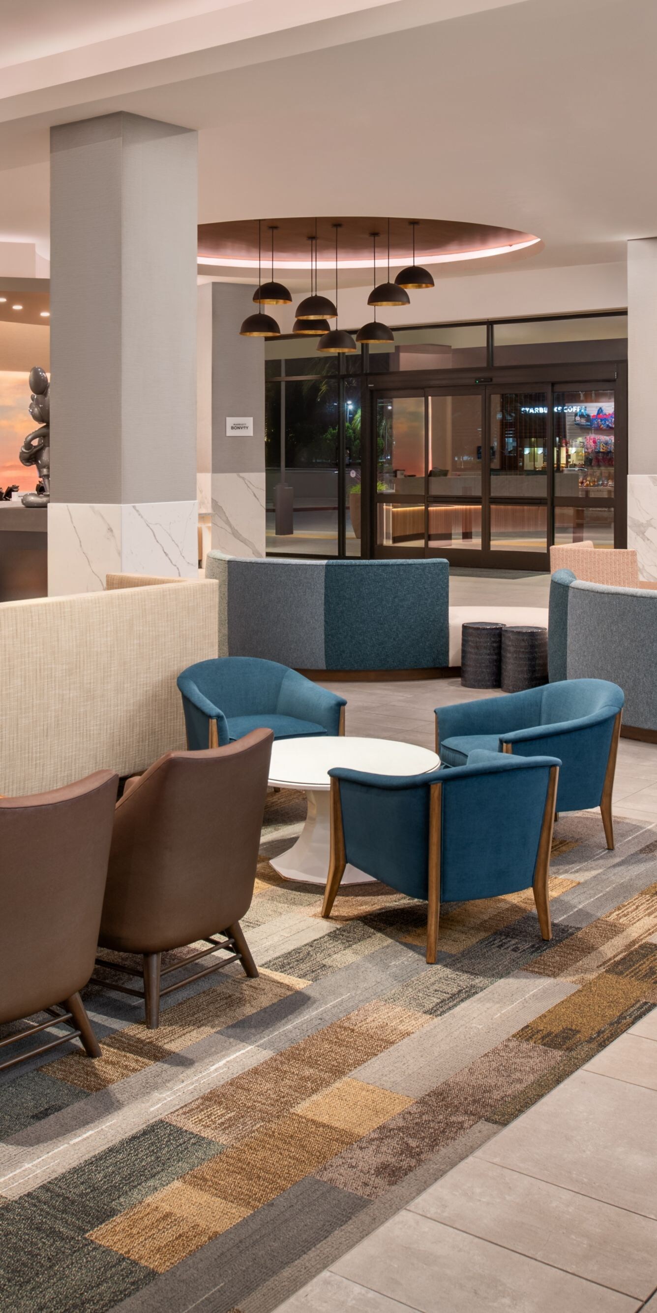 Lobby lounge seating options for groups