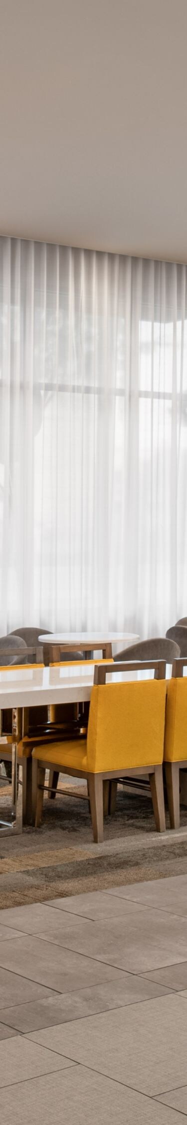 Communal tables and lounge seating