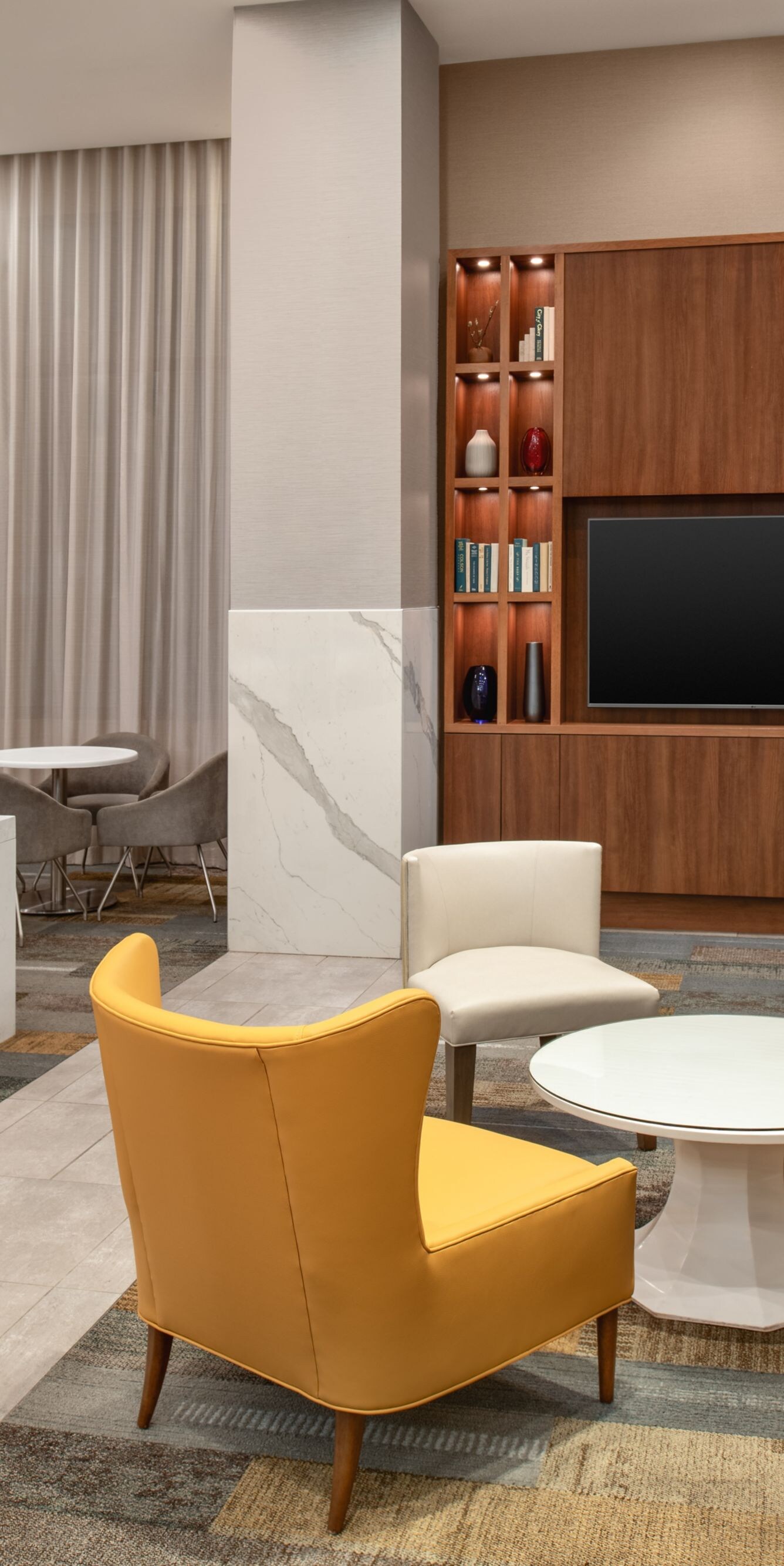 Built-in media wall and lounge seating