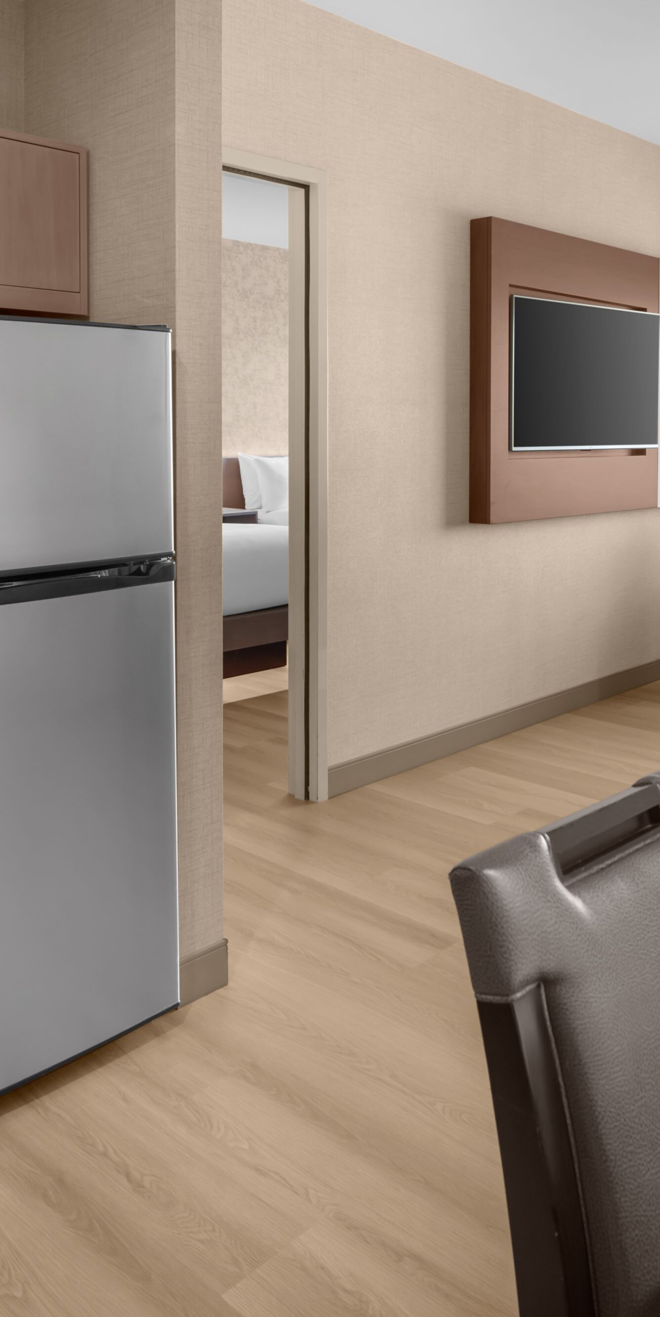 Kitchenette and living area in suite