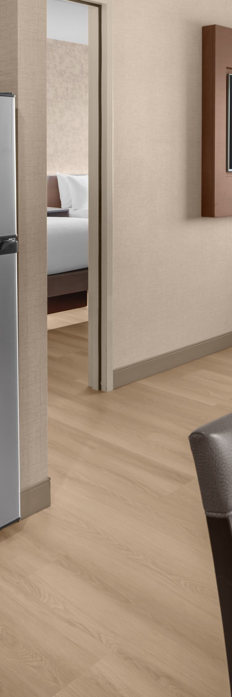 Kitchenette and living area in suite