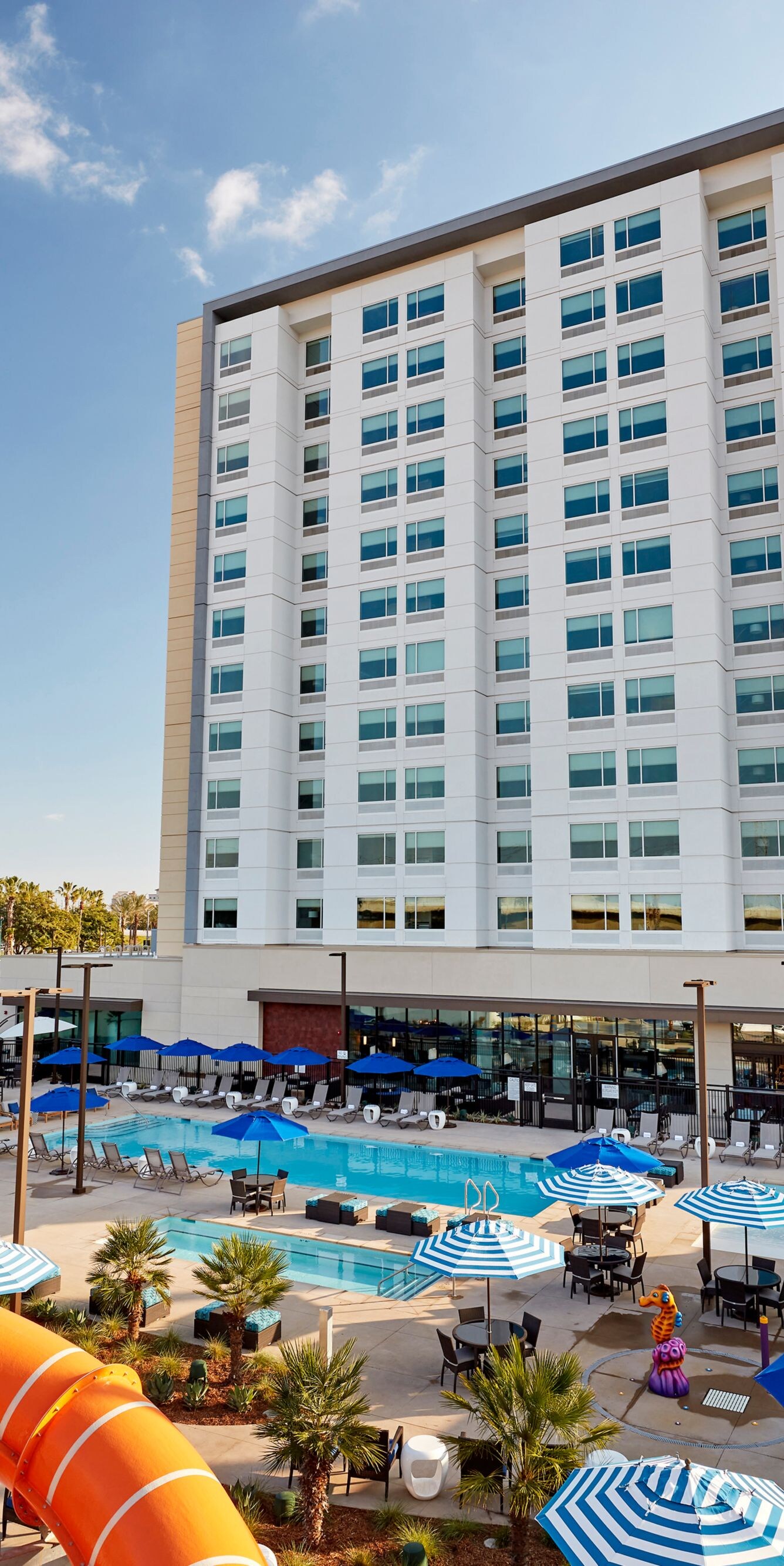 Rear view of waterslide and pool area