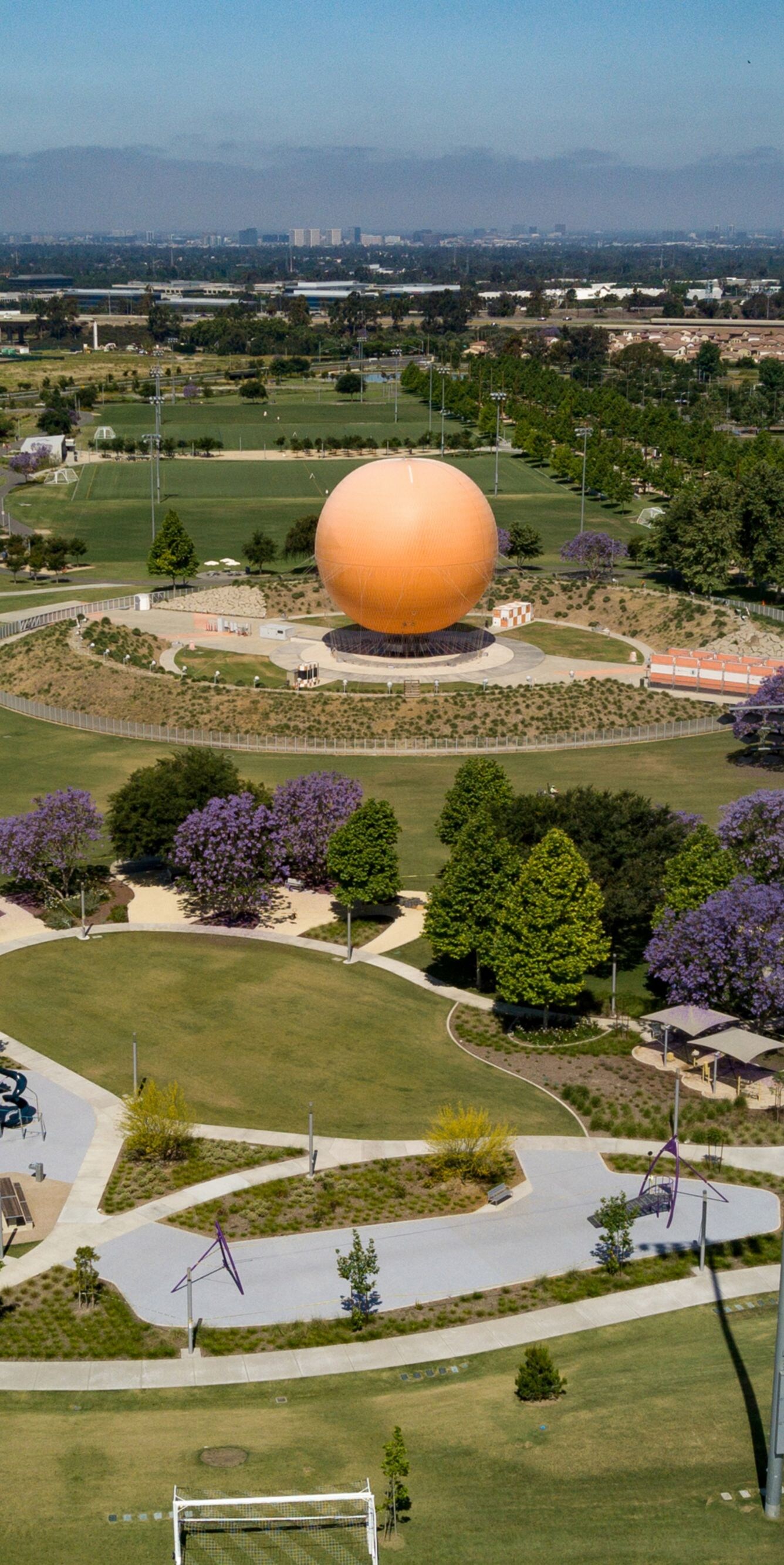 Aerial view of Great Park's orange balloon.
