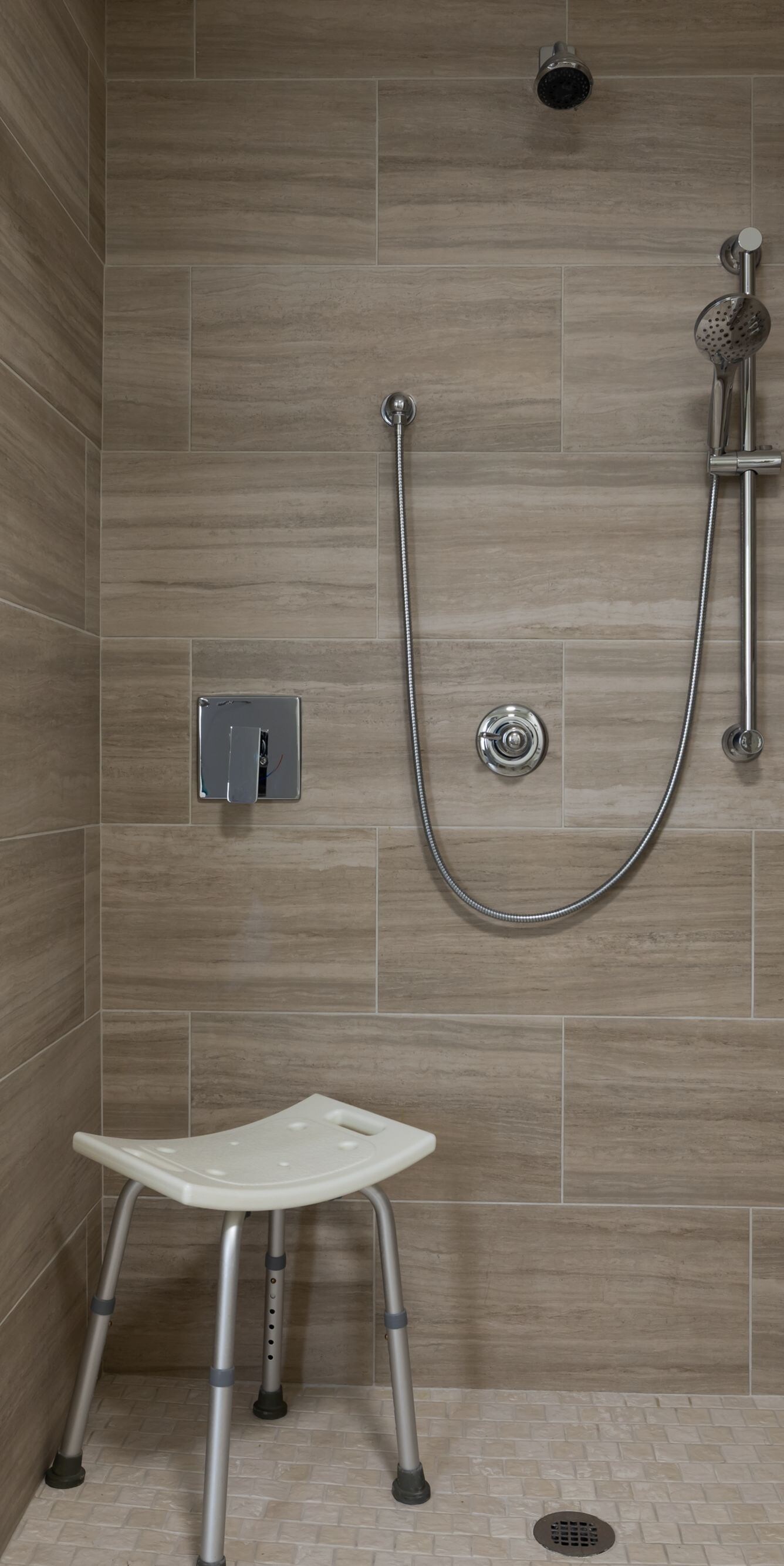 Accessible roll-in shower with seat