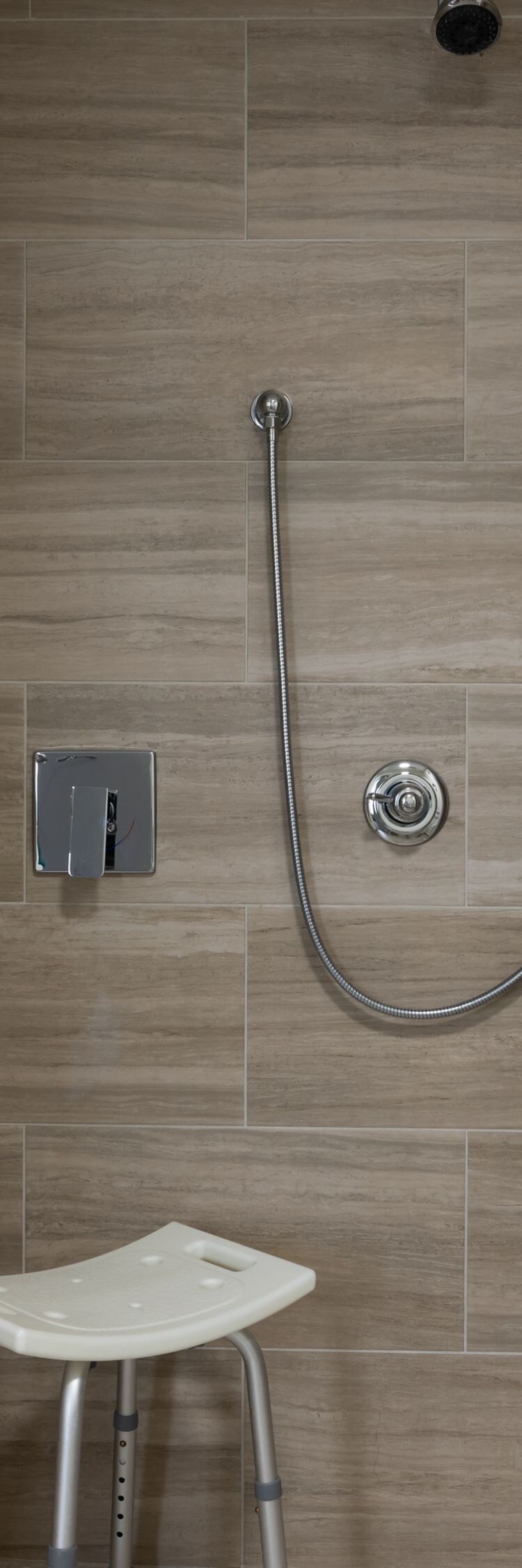 Accessible roll-in shower with seat