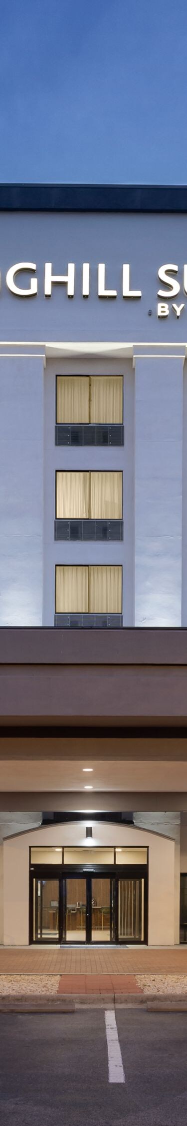 Exterior of hotel in evening