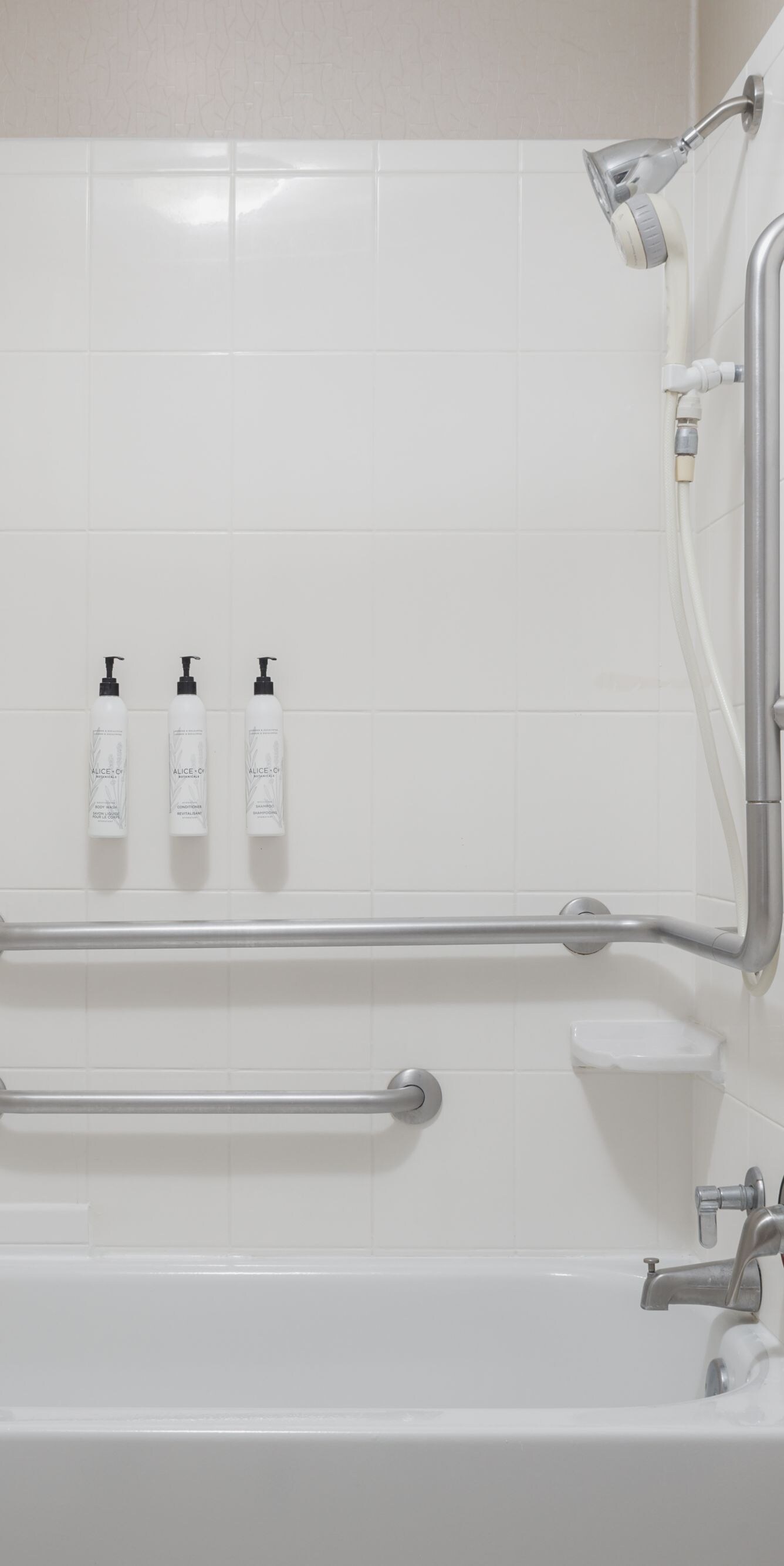 Accessible bathtub with grab bars in bathroom