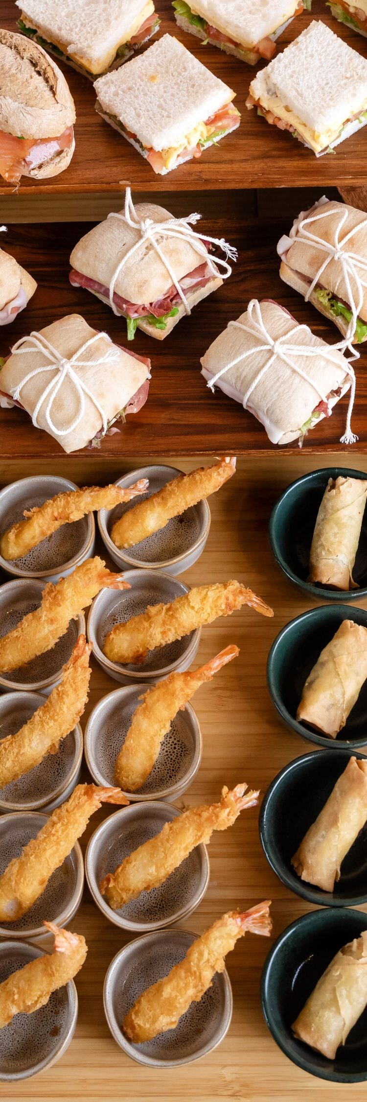 appetizers displayed on a buffet  