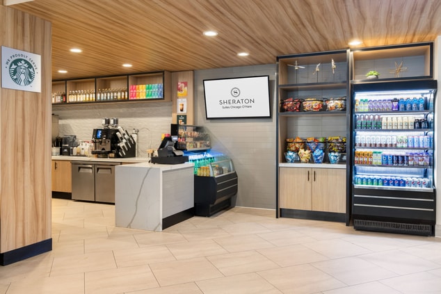 Starbucks coffee shop with snacks and drink cooler