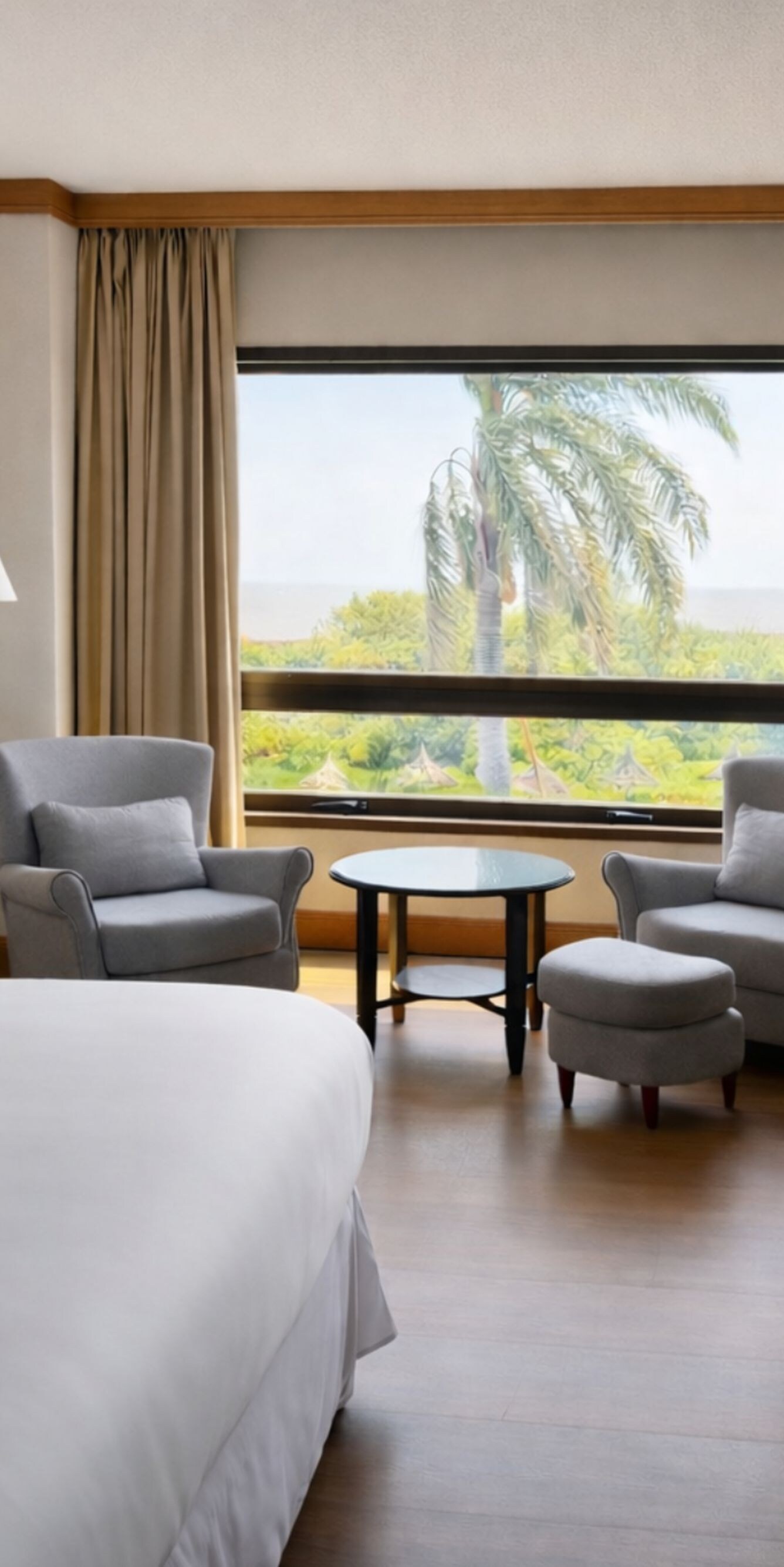 bed with desk and chair, and sitting area