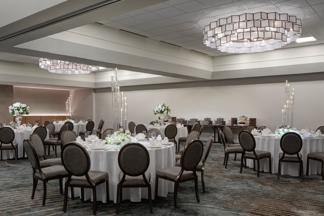Banquet Space with round tables and chairs