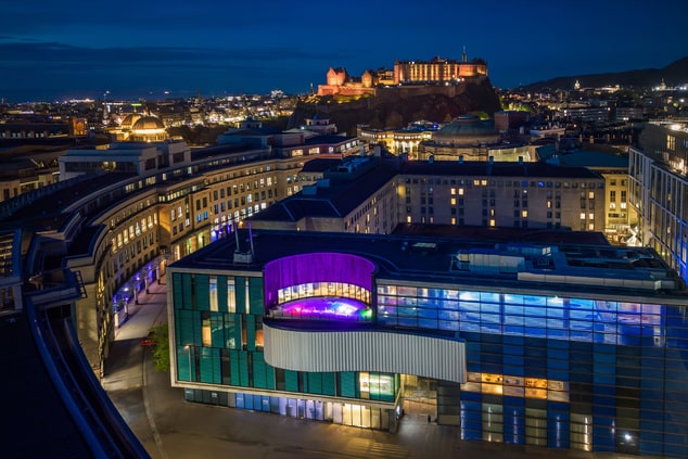 Aerial view of Edinburgh with Sheraton Grand Hotel