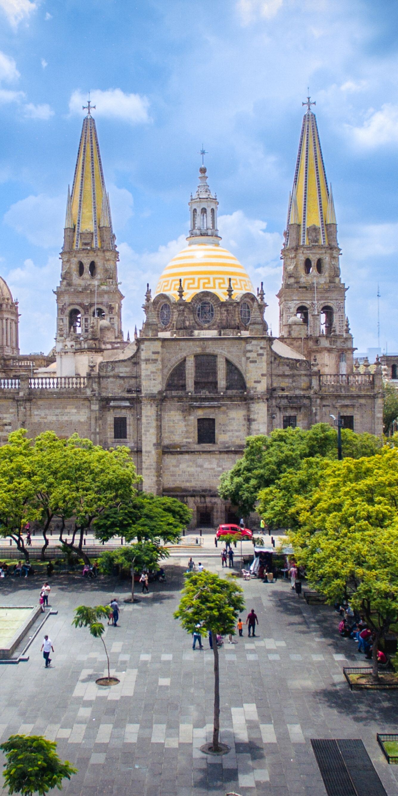 Aerial view of downtown Guadalajara and cathedral