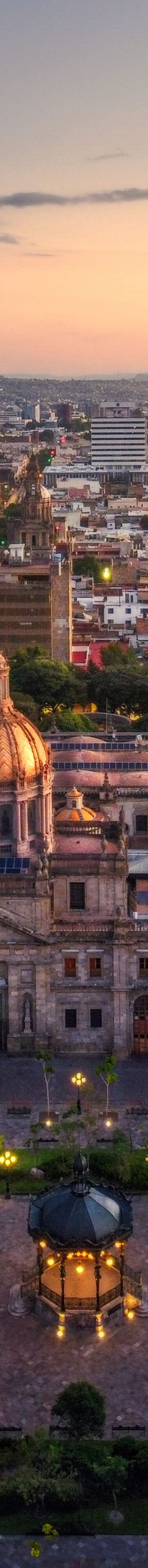 Aerial view of dowtown Guadalajara at sunset