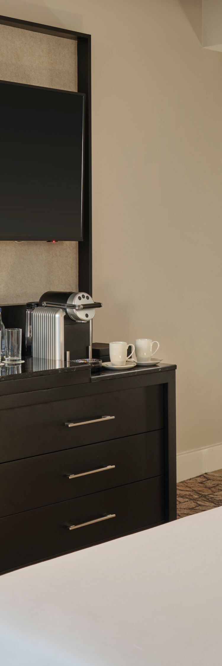 Marble desk and seating in deluxe room