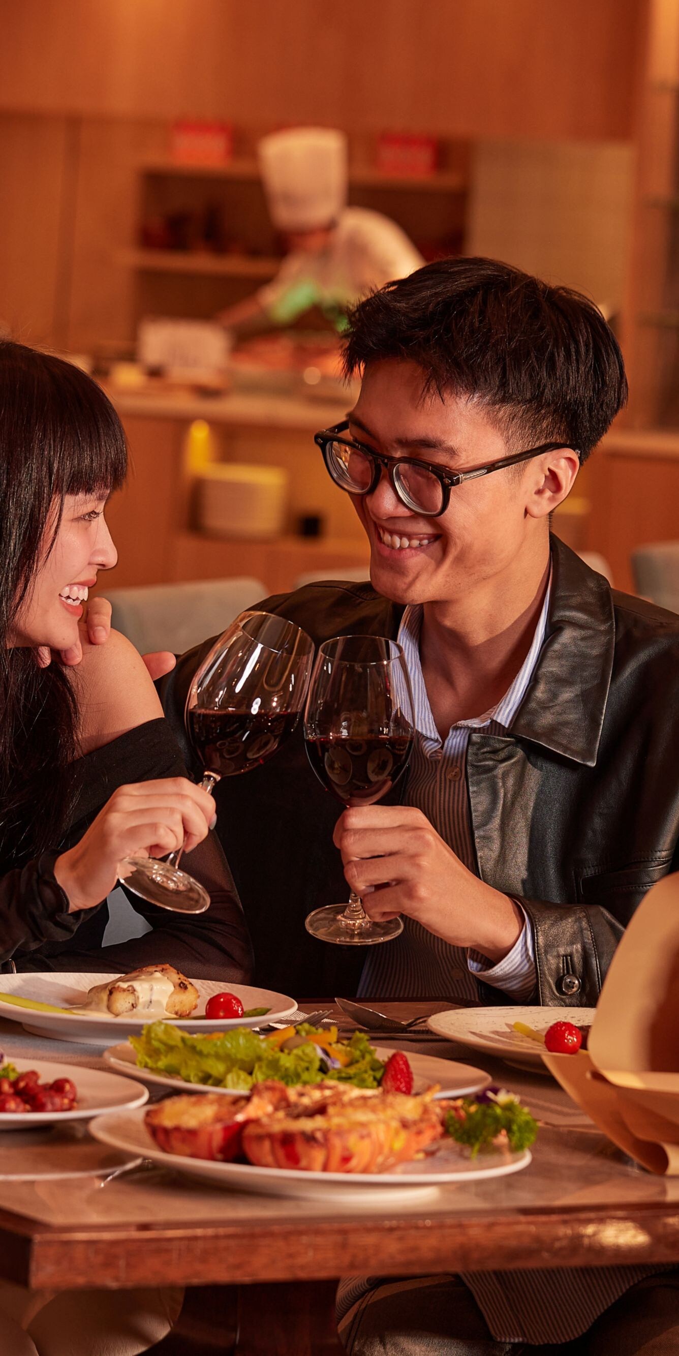 Couple in buffet restaurant
