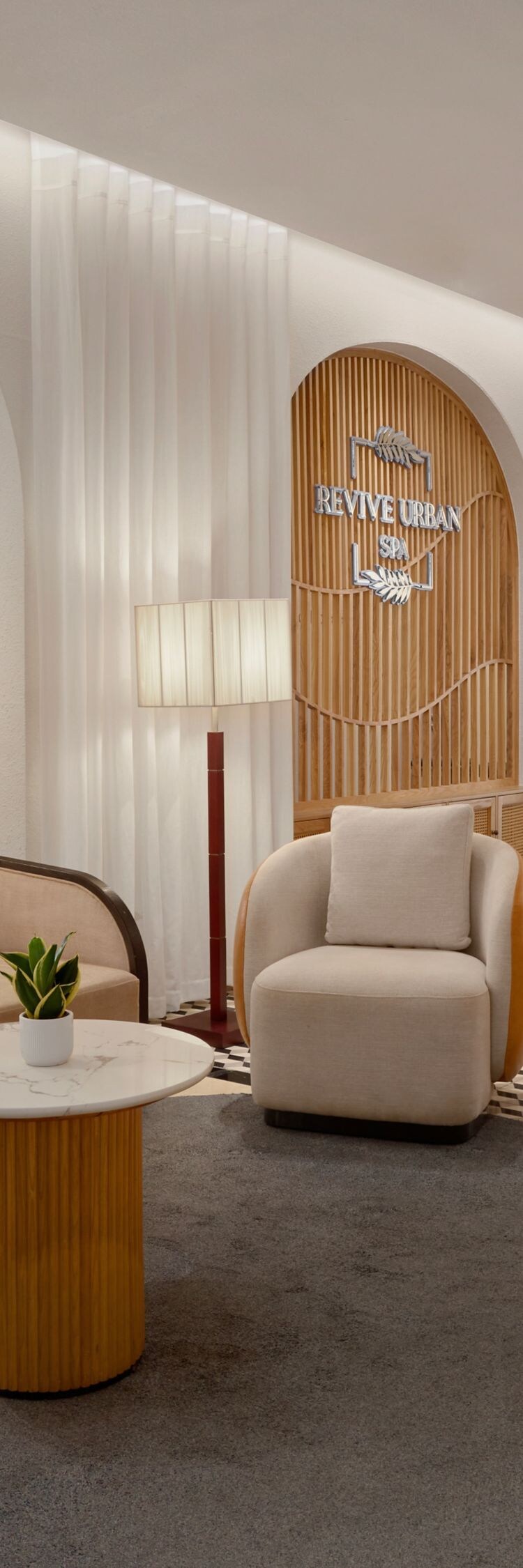 Post-treatment relaxation room with lounge beds