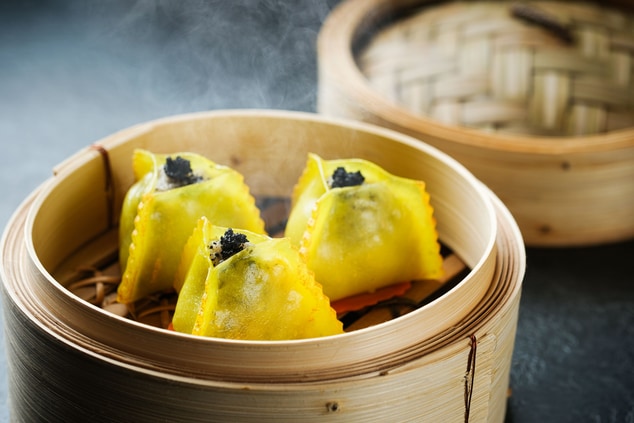 Steamed Scallop Dumpling with Black Truffle Sauce