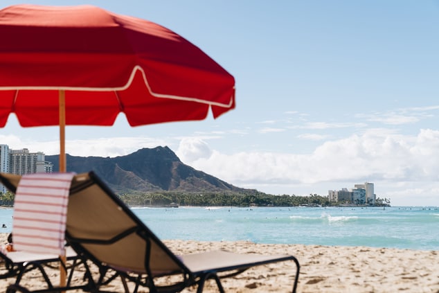 Beach Umbrella with View of Diamond Head