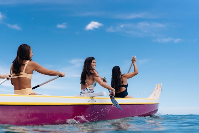 Outrigger Canoe Surfing Paddle Out
