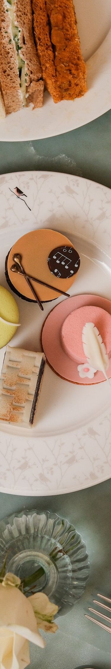 Overhead view of afternoon tea table setting