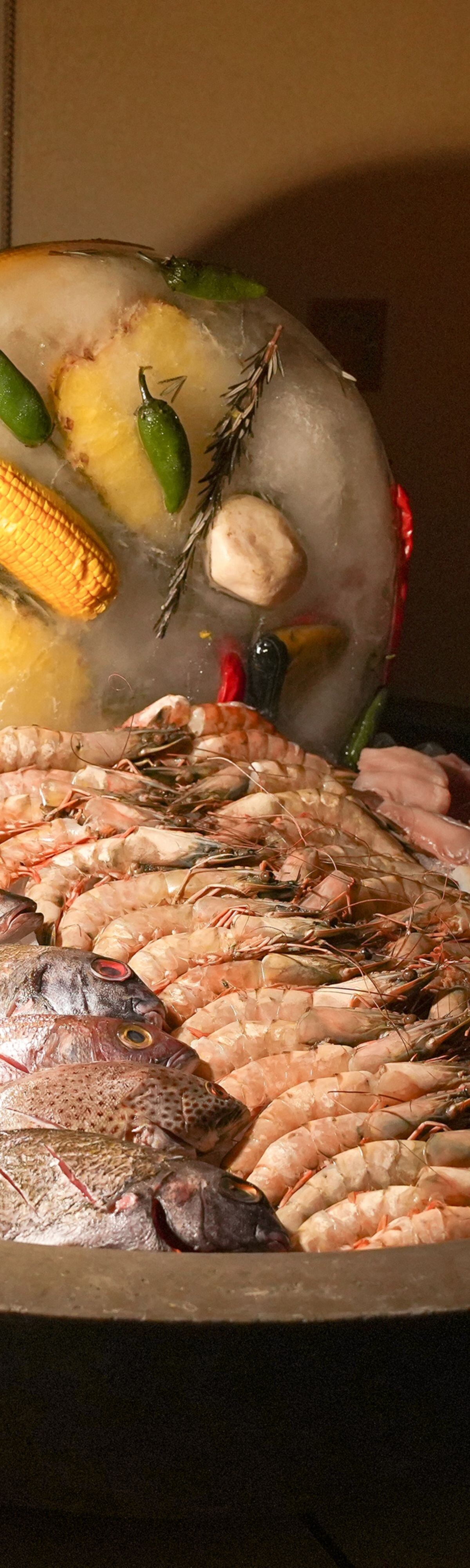 Fresh seafood platter on ice