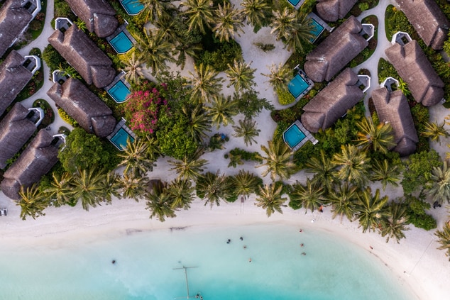 Maldives - cottages with pool - aerial view