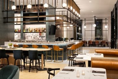 Hotel lobby bar and seating for dining