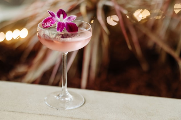 Cocktail with pink flower
