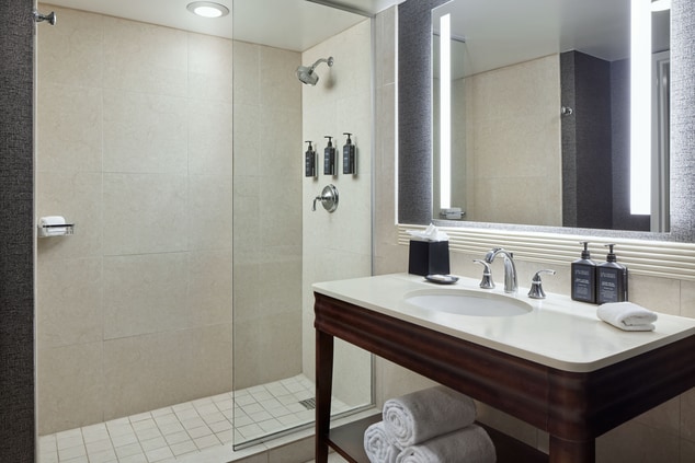 Shower and bathroom vanity