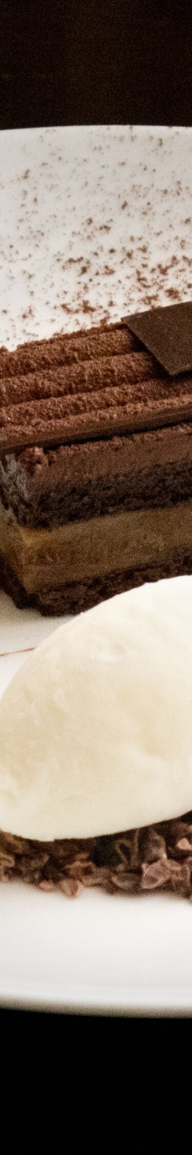 Chocolate cake with ice cream and berries