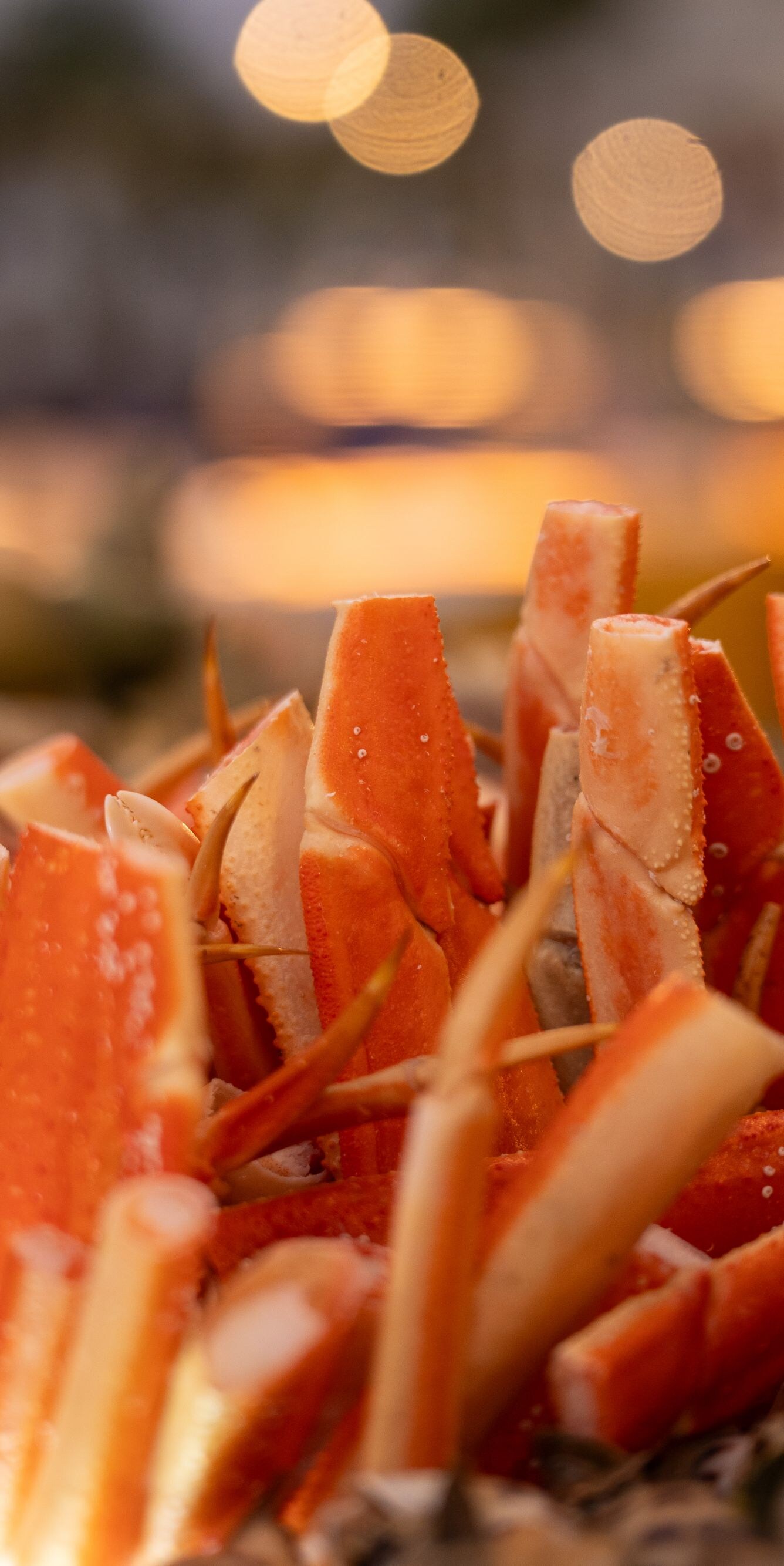 Fresh crab legs and seafood on ice