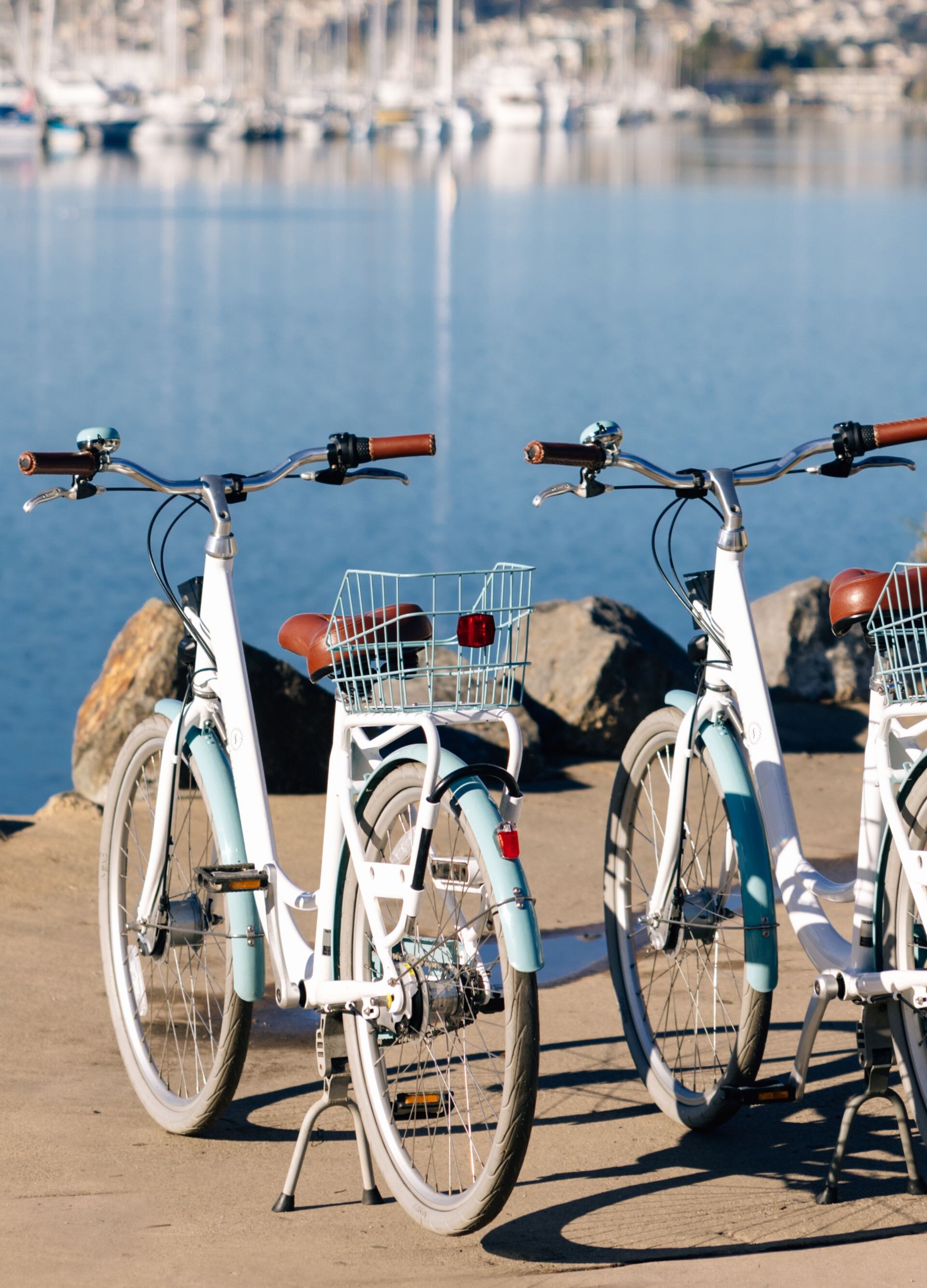 two bikes on waterfront marina
