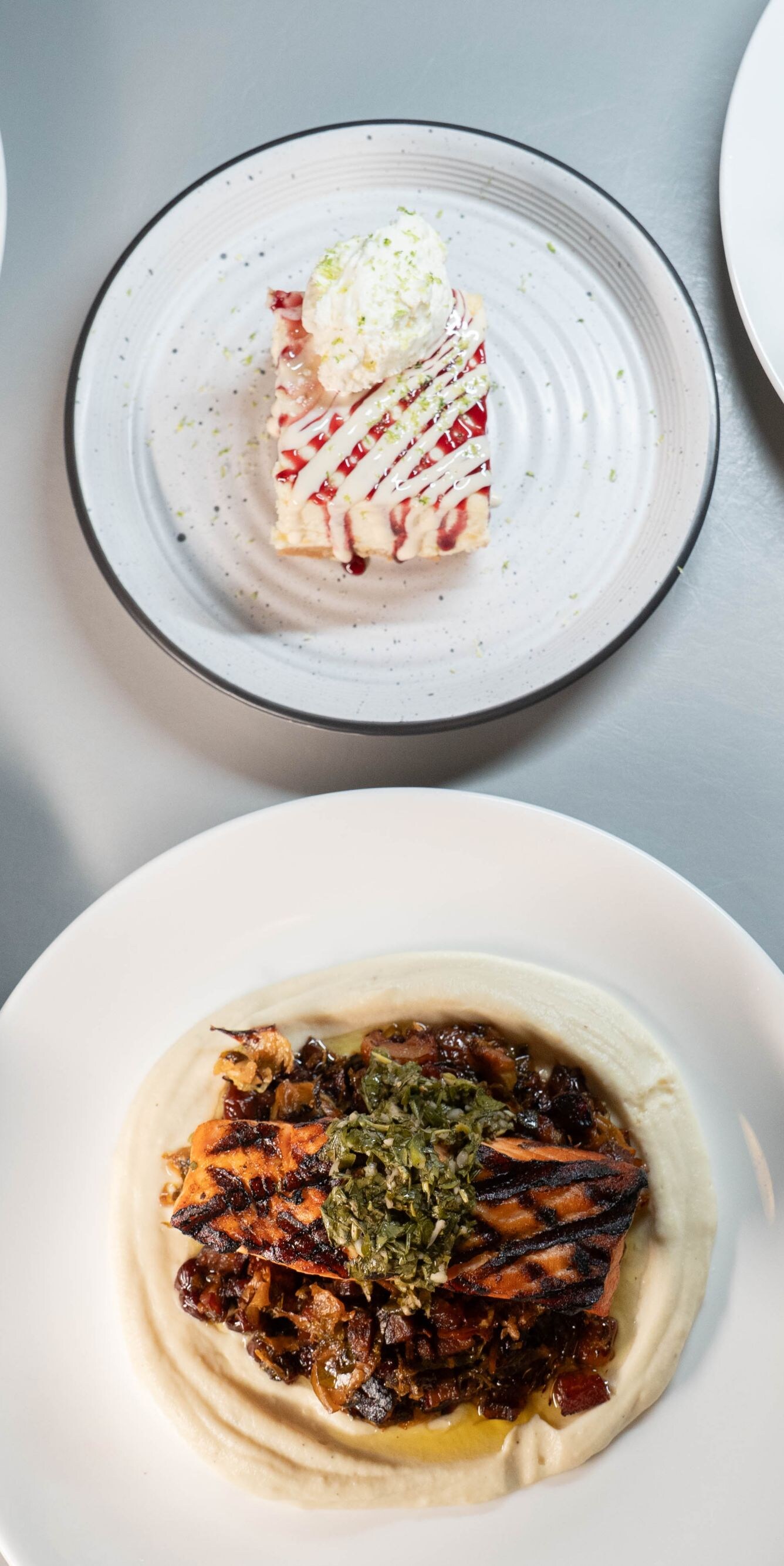 Selection of restaurant entrees and desserts