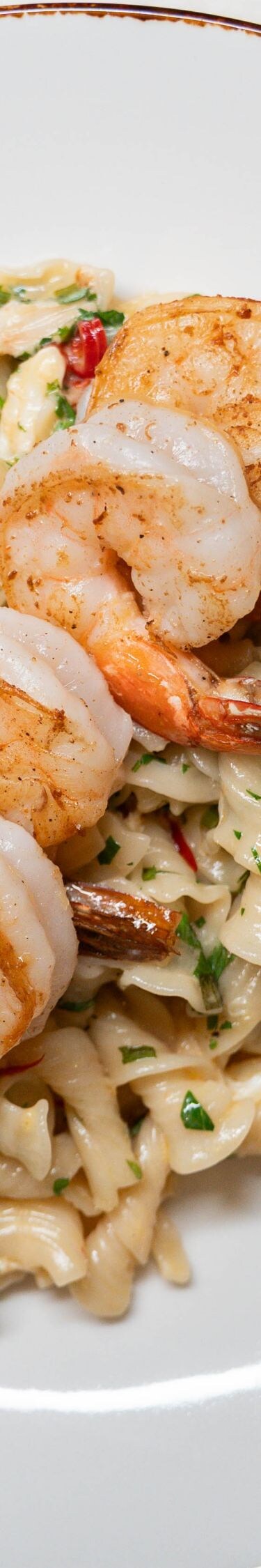Shrimp pasta with herbs and creamy sauce